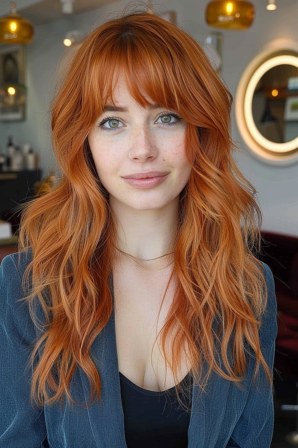 Vibrant copper long shag with fringe