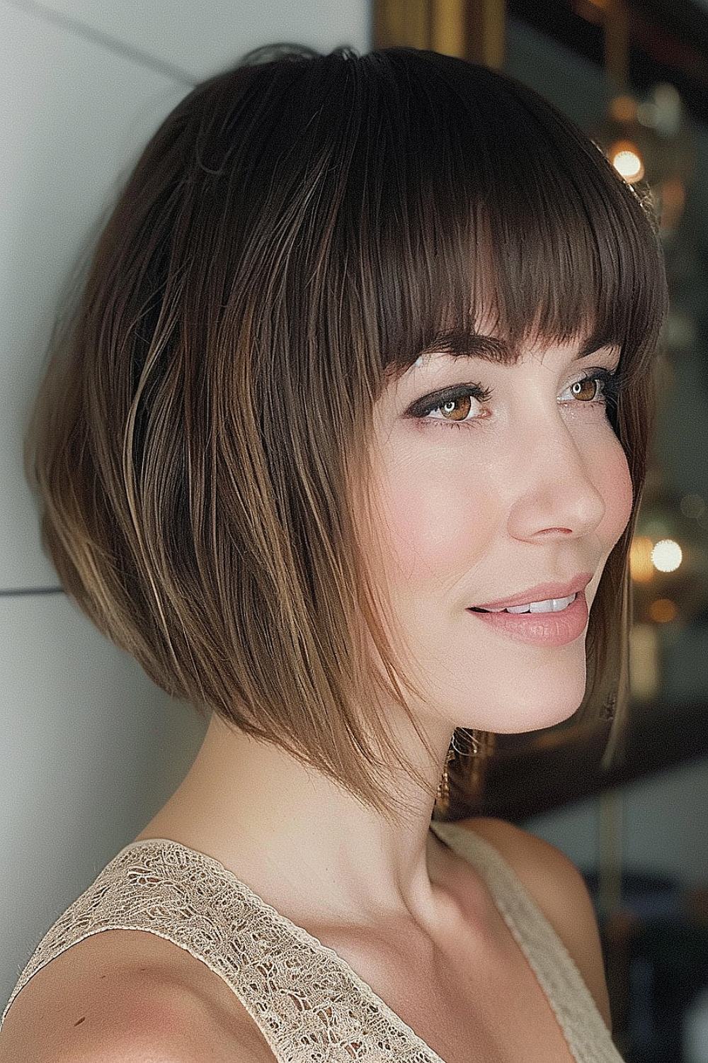 A-line bob with straight across bangs