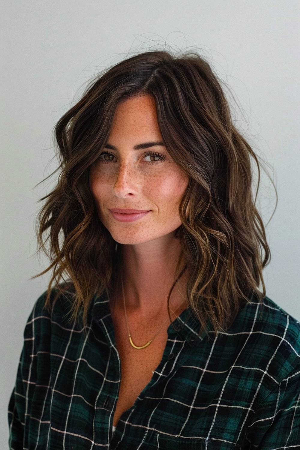 Shoulder-length hair with beach waves