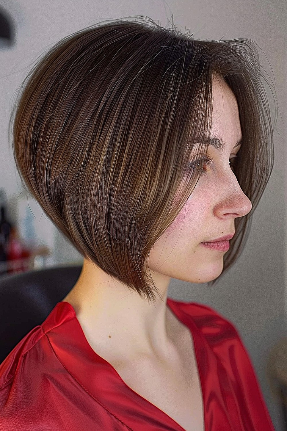 Angled bob haircut with precise layers for thin hair