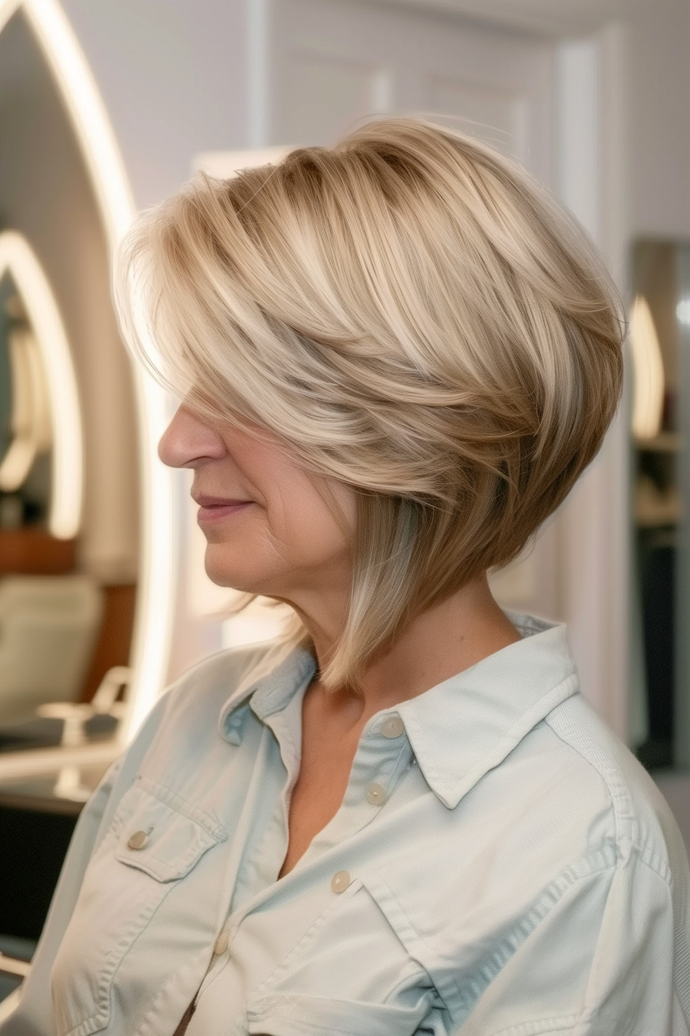 Angled bob with feathered ends