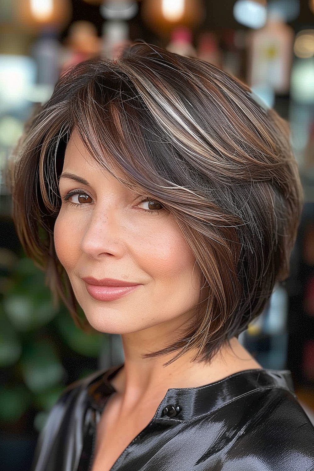 Angled bob with side-swept bangs