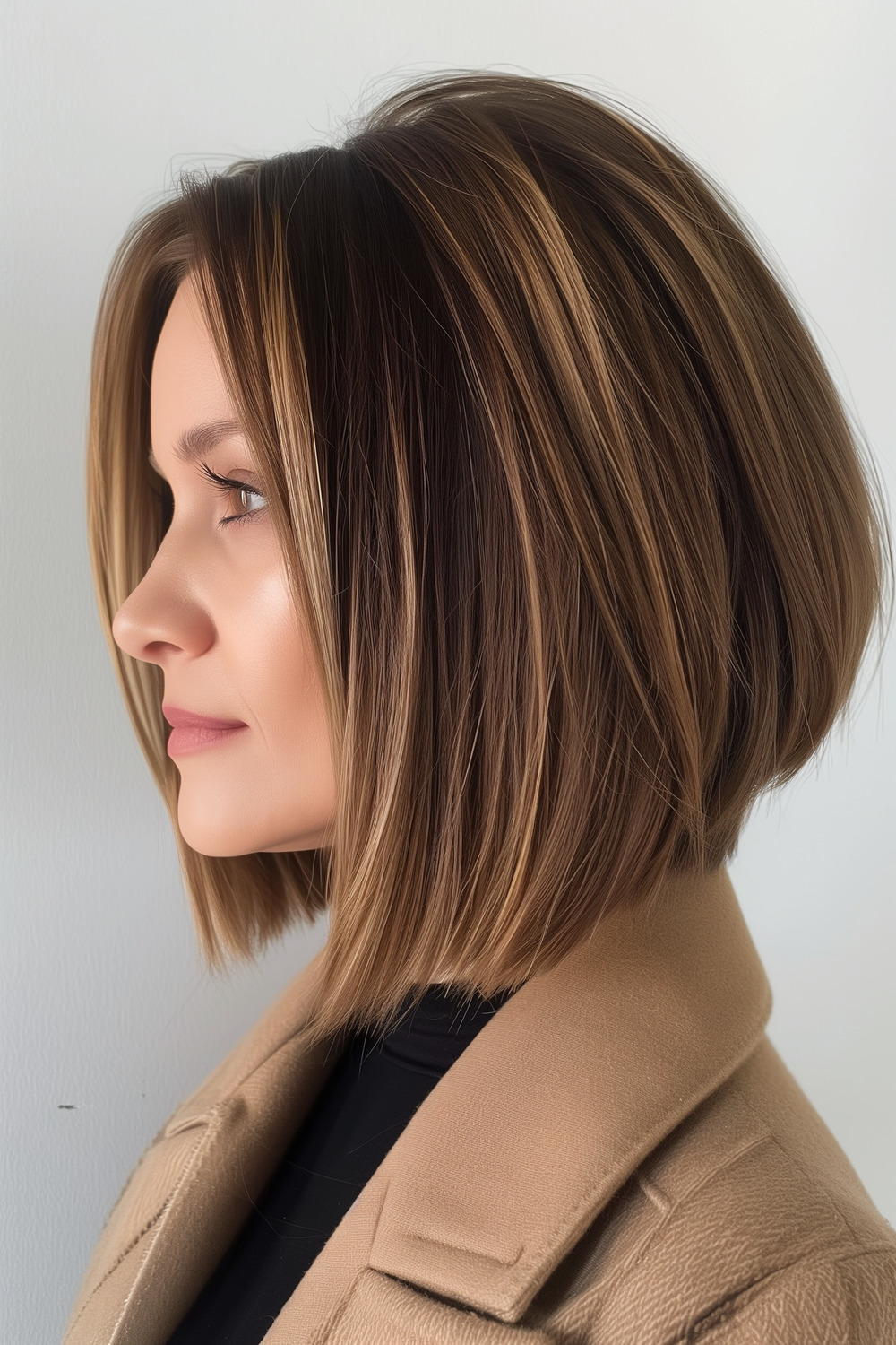 Angled bob with soft caramel balayage