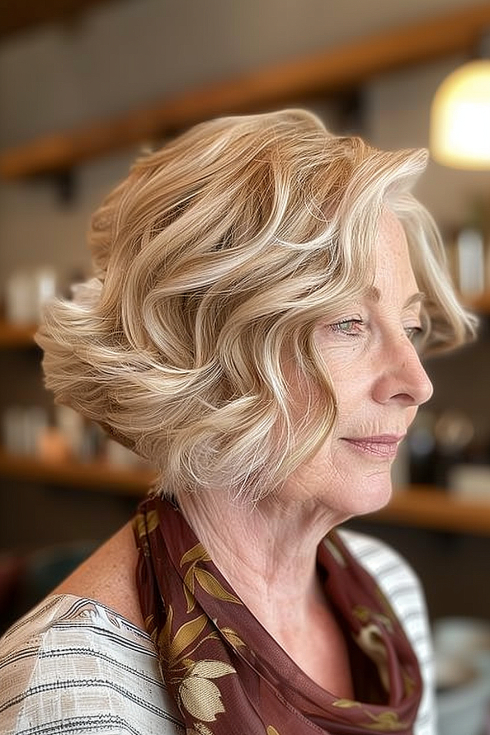 Angled bob with soft waves for graceful aging