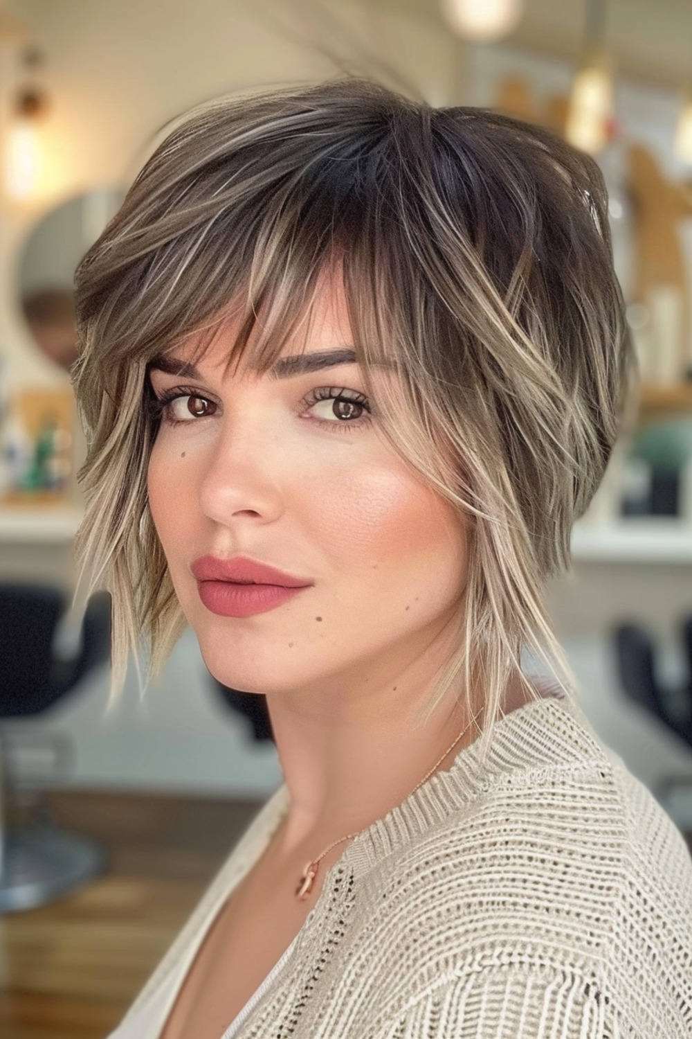 Angled short wolf cut with side bangs