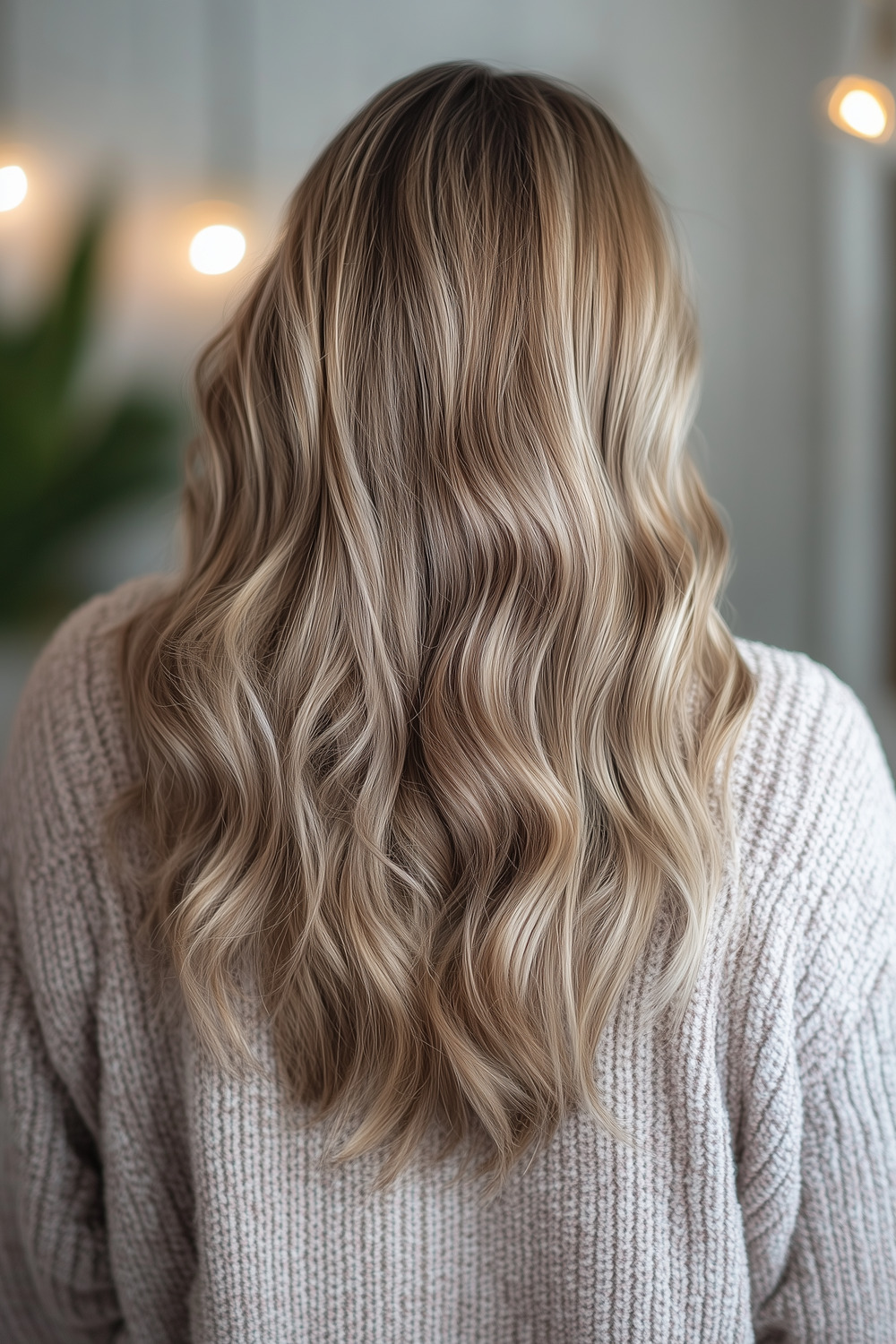 Ash blonde balayage on long layers