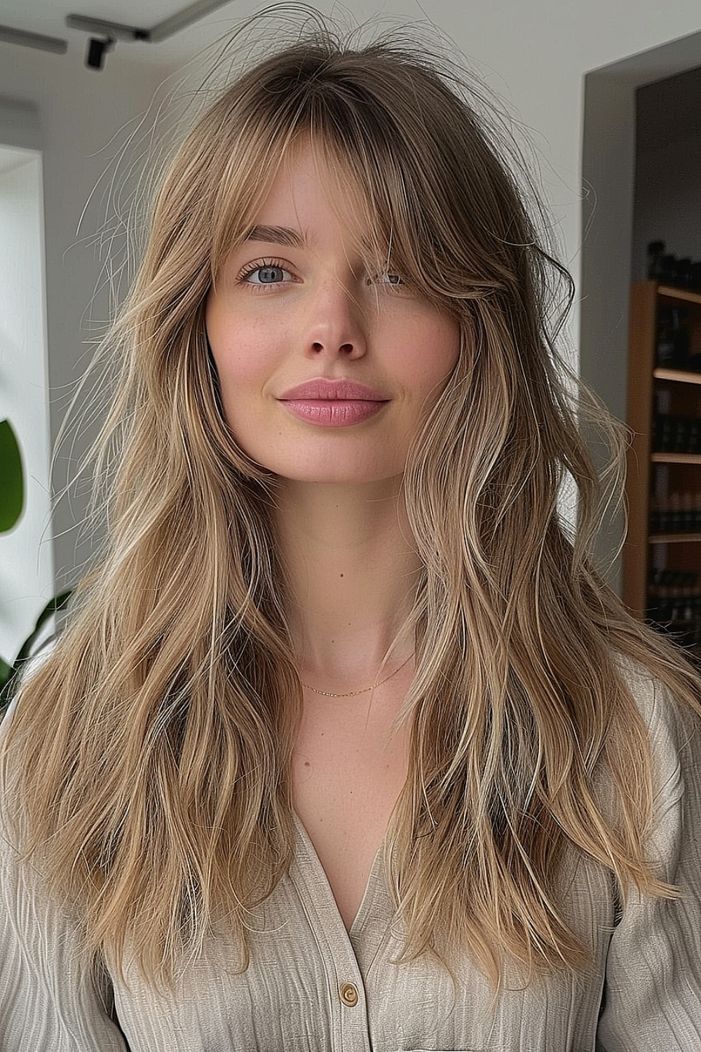 Ash Blonde Long Shag with Natural Texture