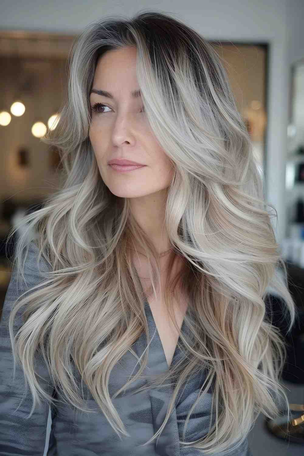 Ashy blonde ombre with textured waves