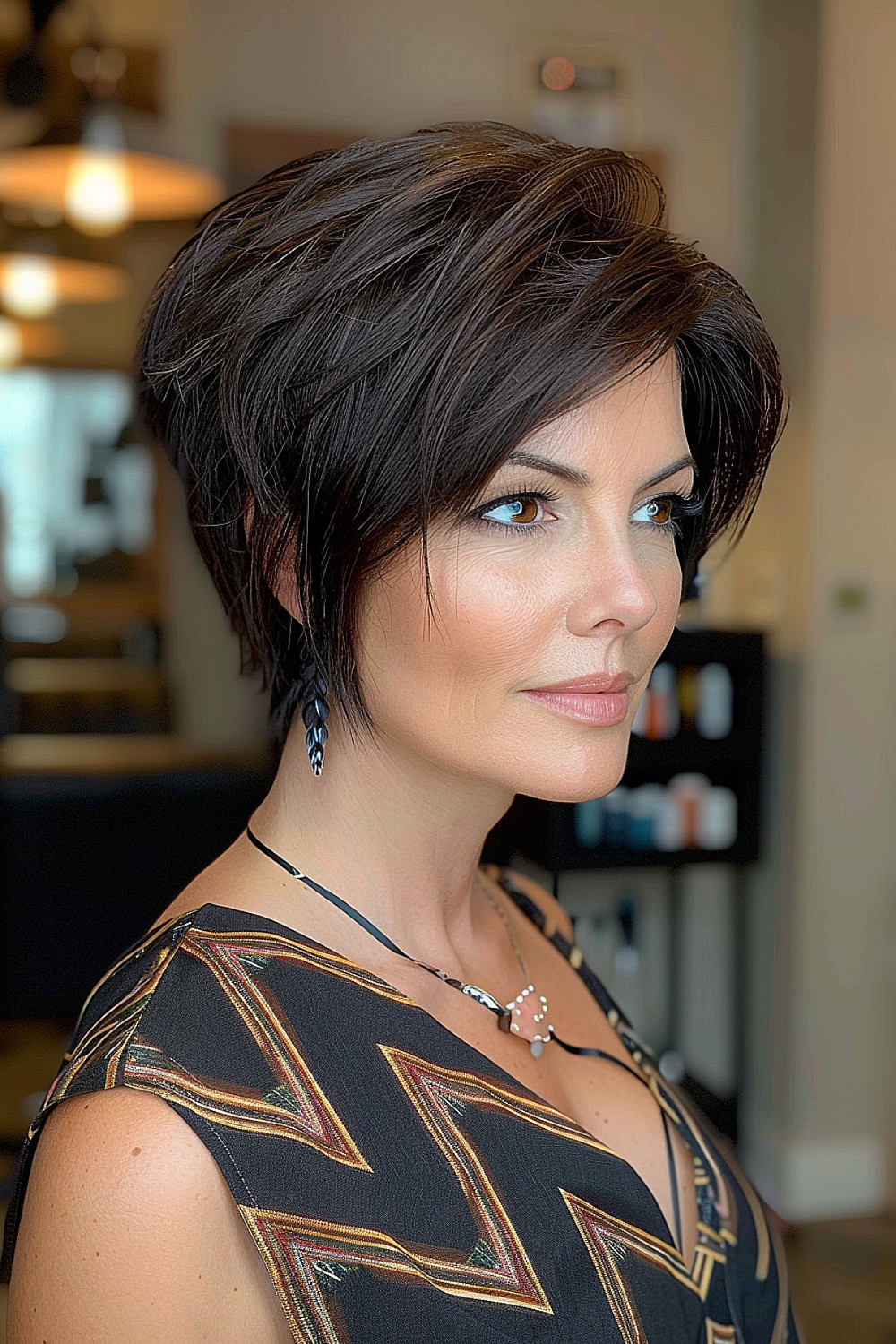 Asymmetric short bob for thick hair