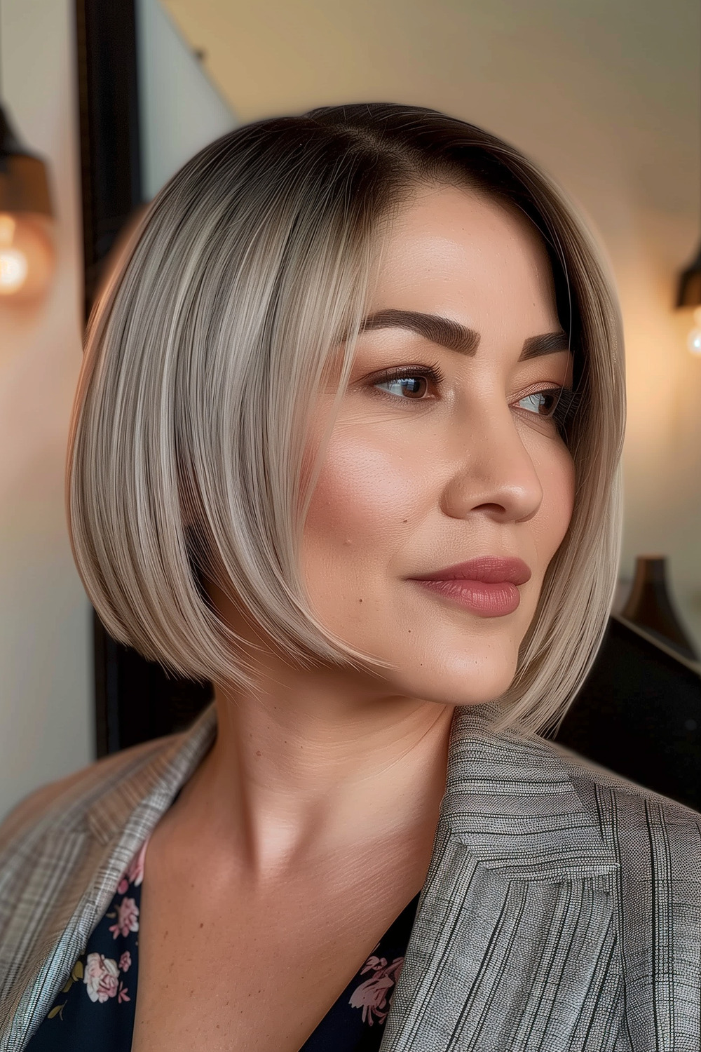 Asymmetrical chin-length cut with deep side part