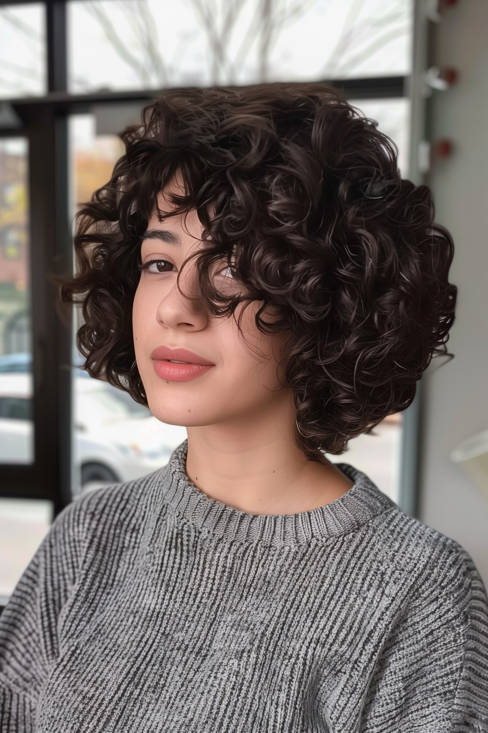 Asymmetrical curly bob