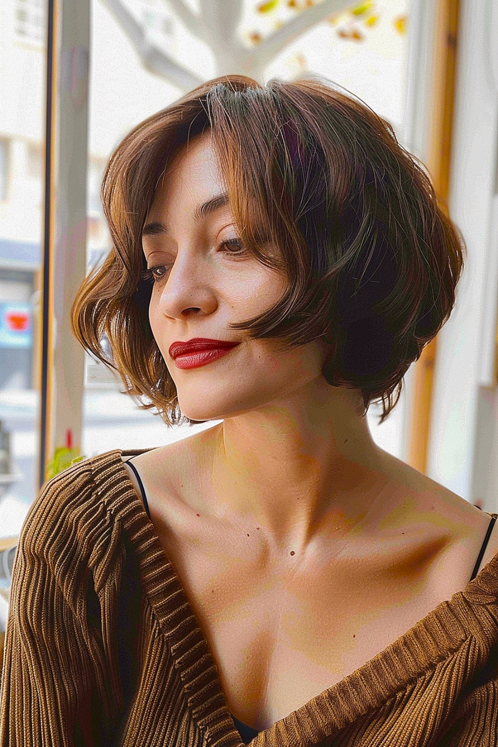 Woman with an asymmetrical French bob hairstyle