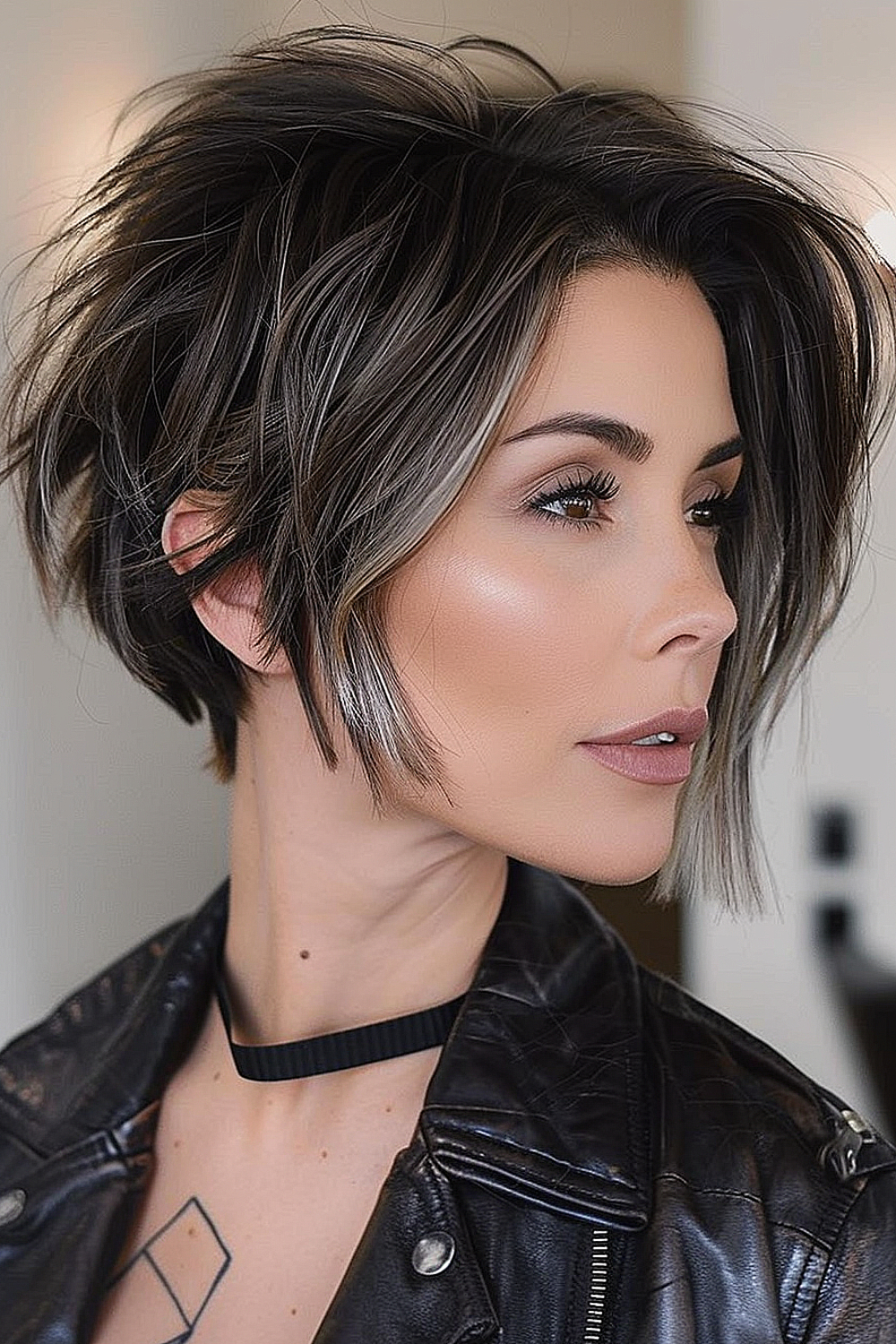 Asymmetrical layered bob for an edgy vibe