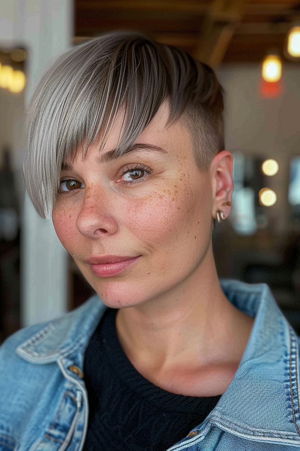 Asymmetrical long pixie for fine hair