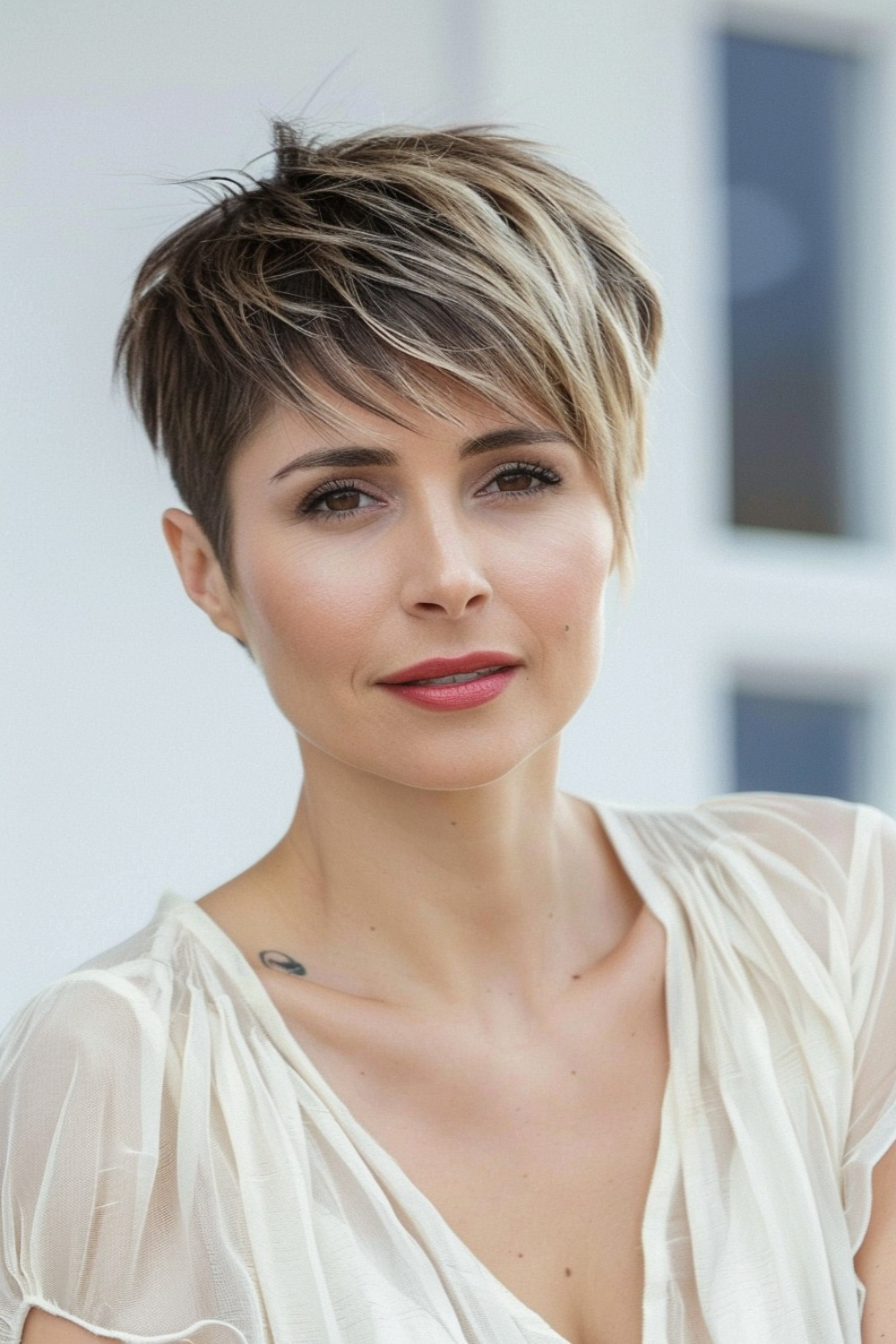 Asymmetrical pixie cut for moms