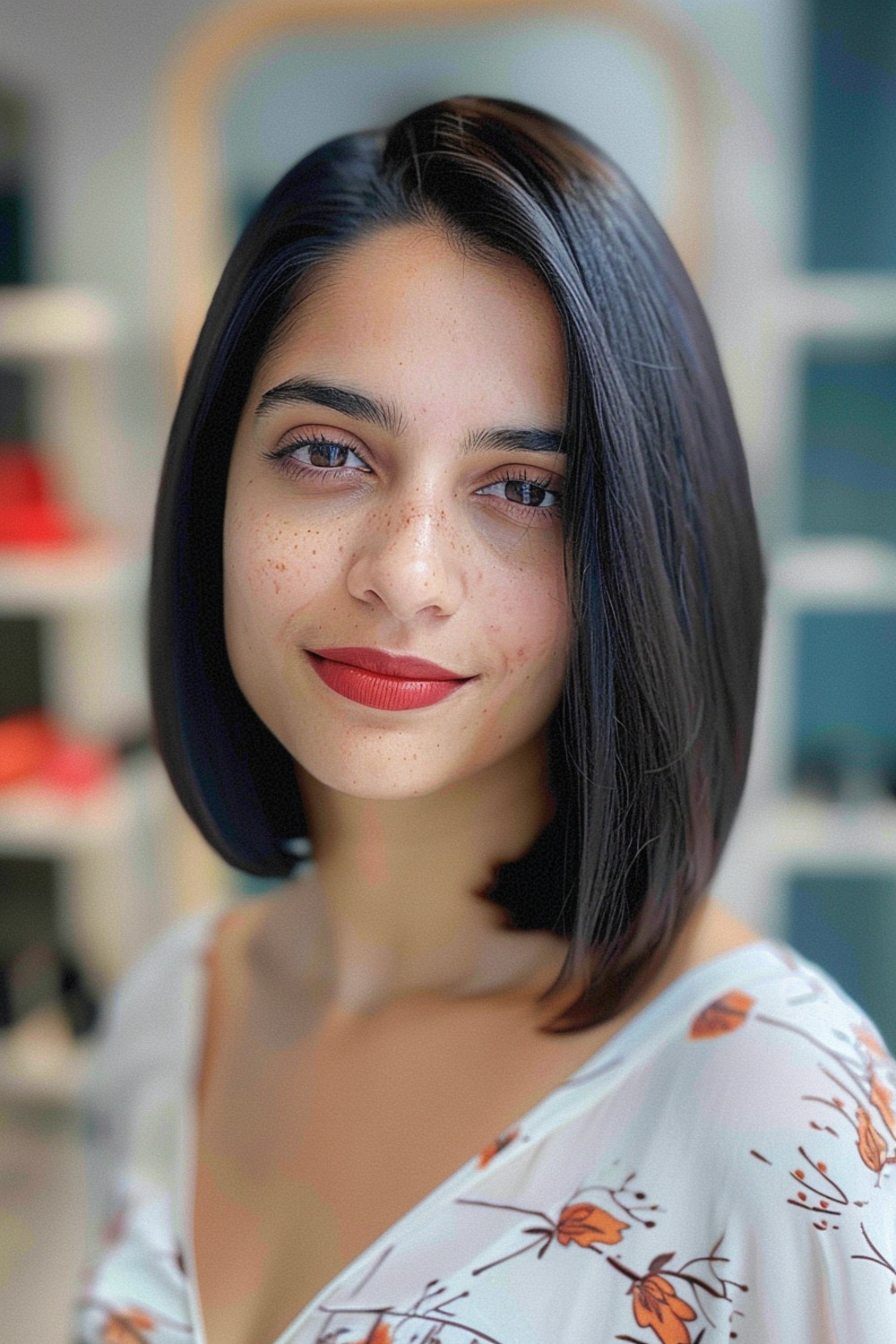 Asymmetrical shoulder-length bob