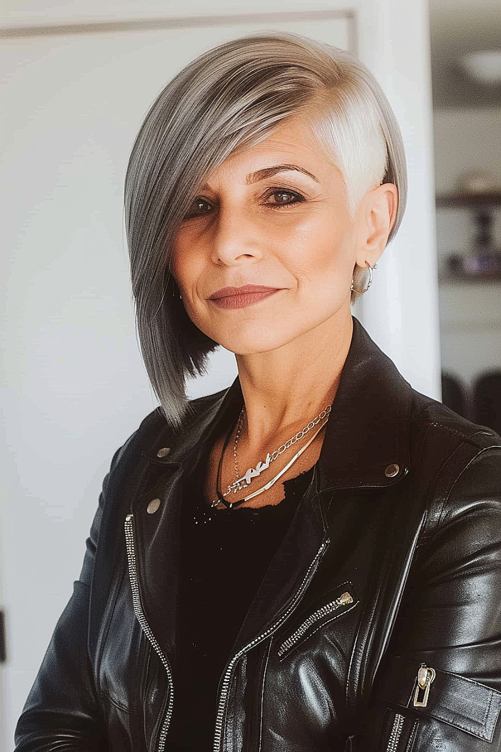 Woman with an asymmetrical undercut bob