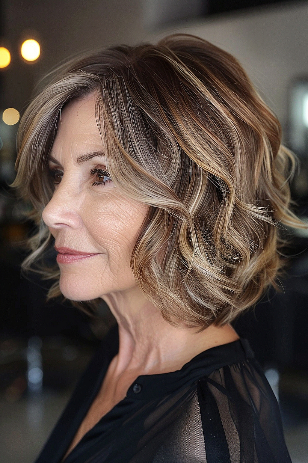 Balayage bob with soft waves and volume