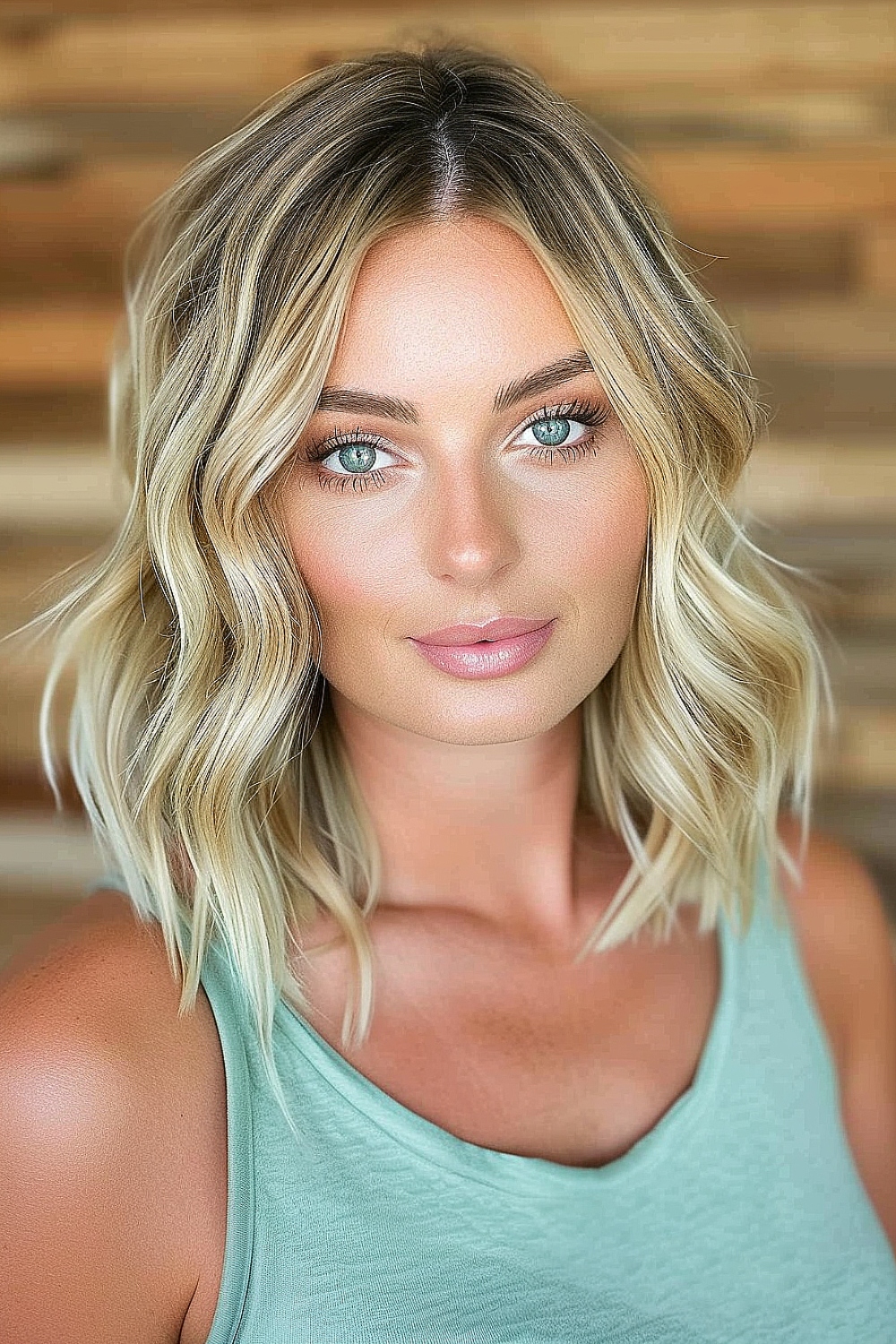 Beach blonde wavy lob with soft waves