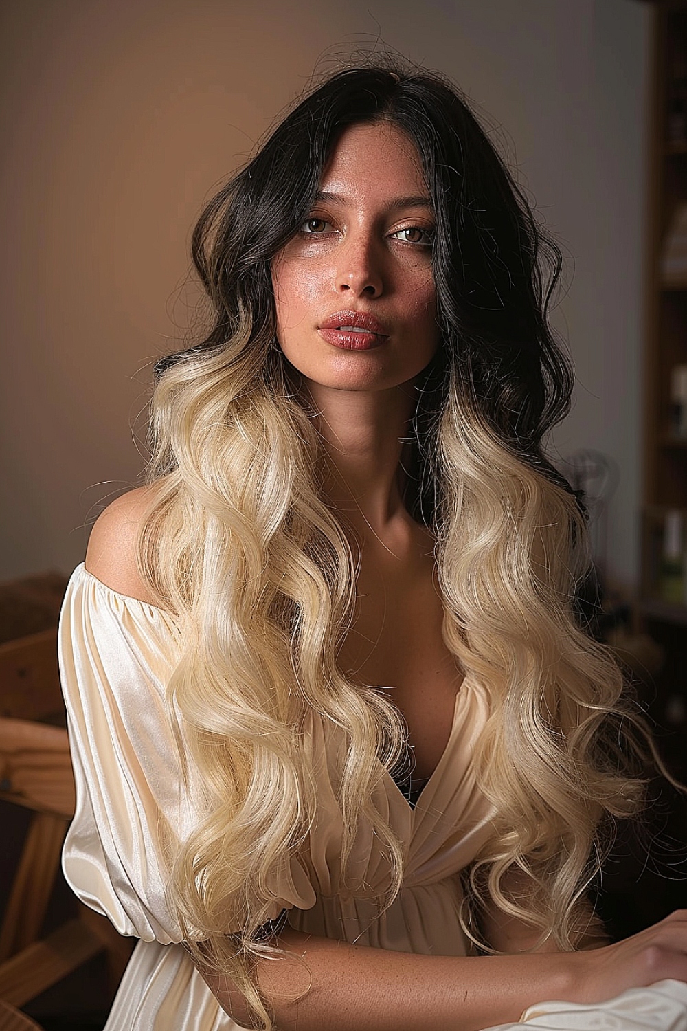 Woman with blonde ombre hair and loose curls