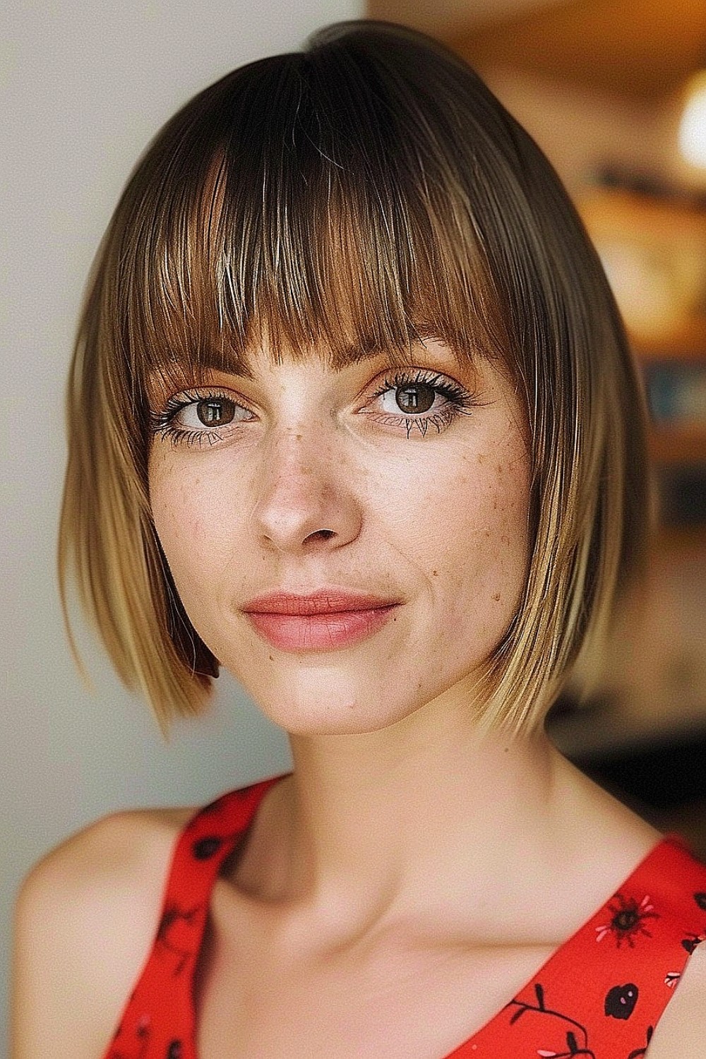 Sleek bob with blunt bangs for thin hair