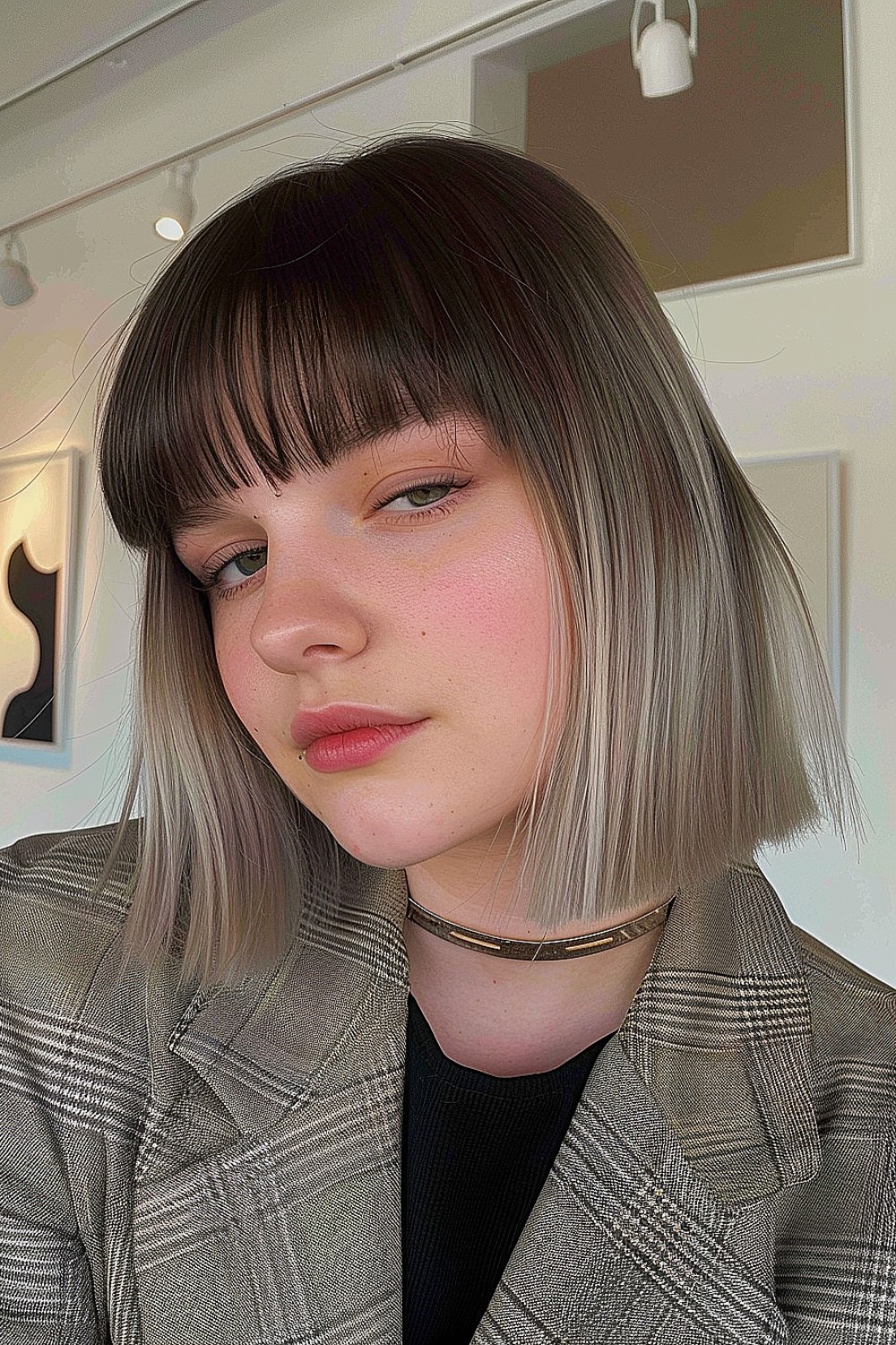 Blunt bob with bangs for round faces