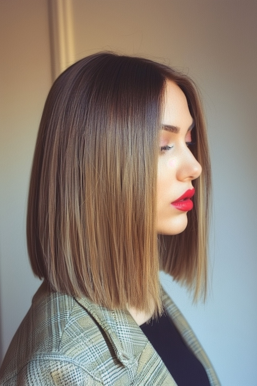 Blunt cut shoulder-length bob