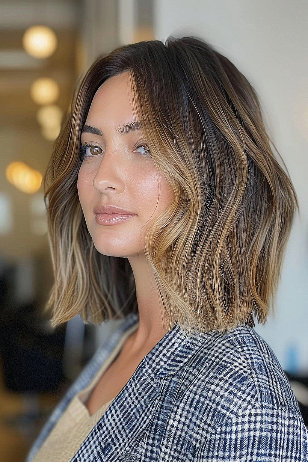 Blunt shoulder-length cut with texture