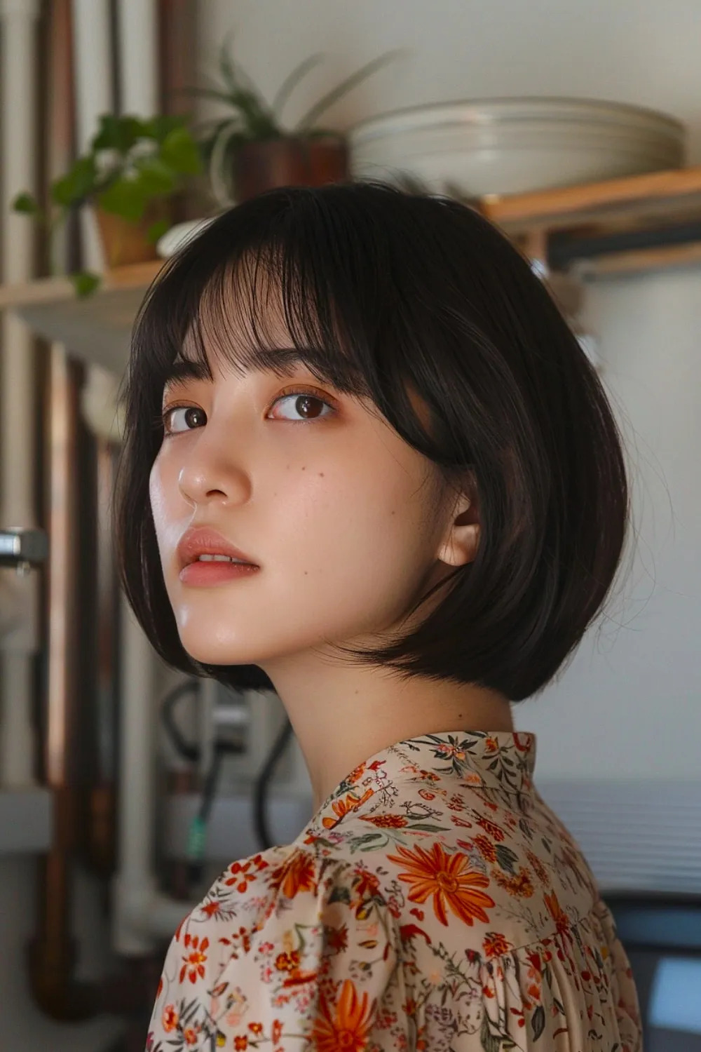 Bob hairstyle with bangs for Asian women