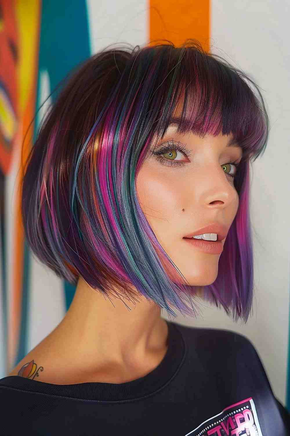 Bob with Bold Color Streaks for a Pop of Fun