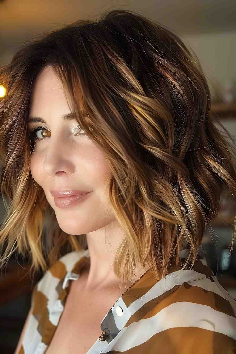 Bob with Playful Waves and Honey Highlights