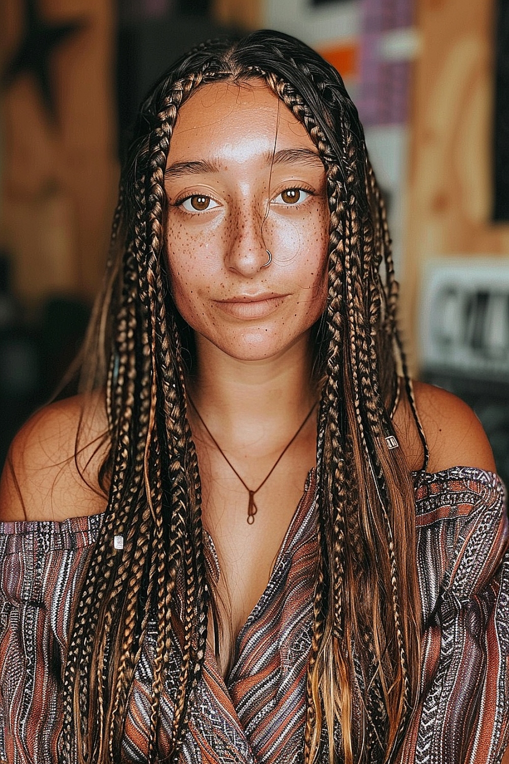 Long fine hair with intricate boho braids and subtle highlights