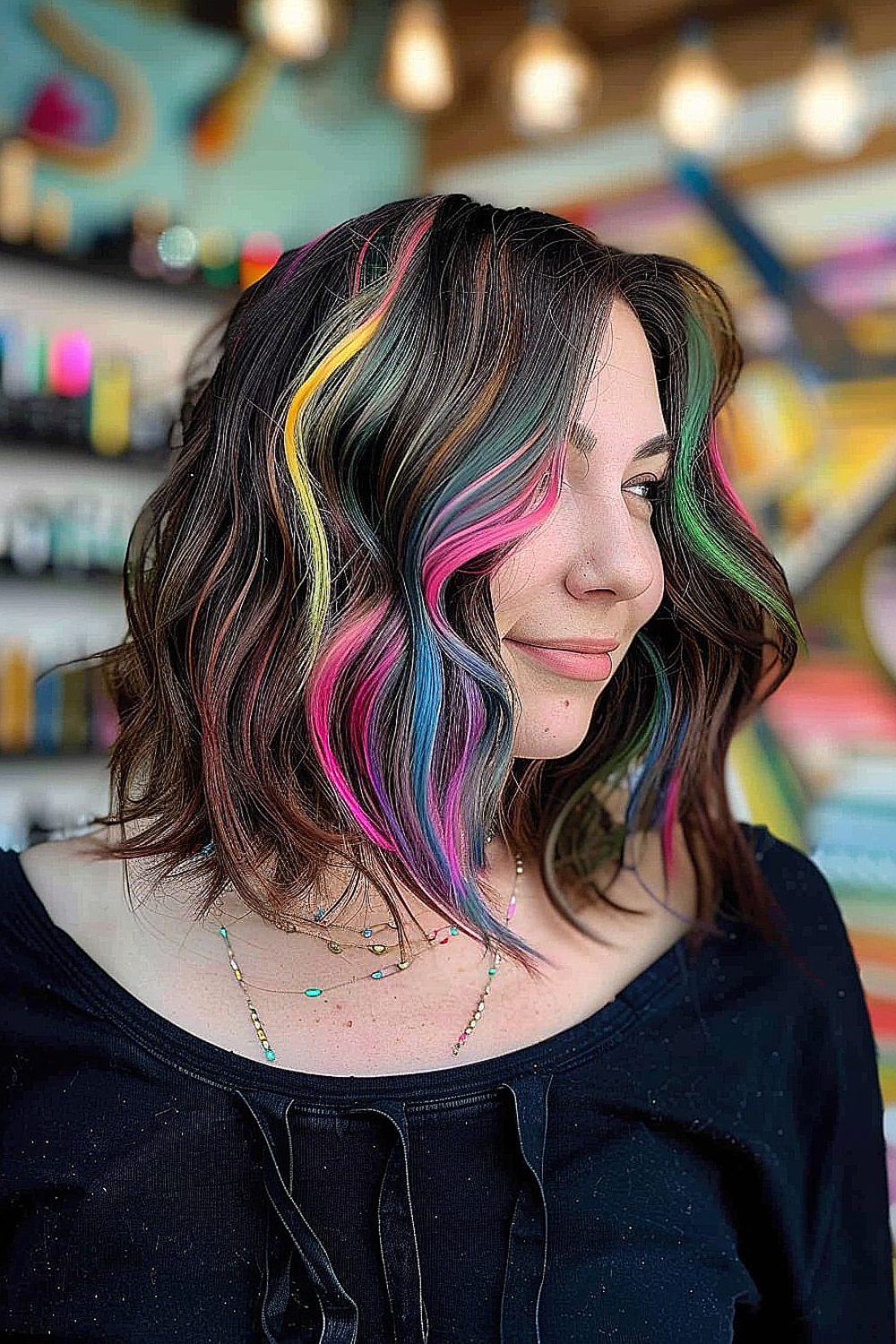 Boho waves lob with colorful streaks