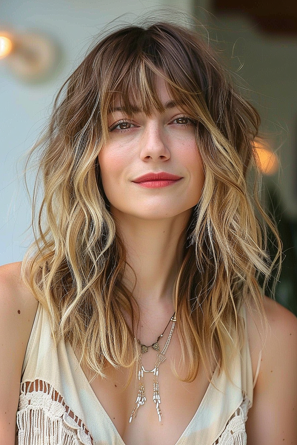 Boho waves with fringe bangs