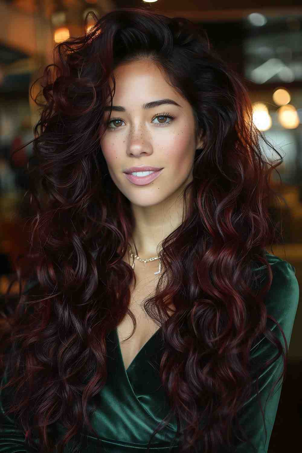 Bold burgundy with voluminous curls