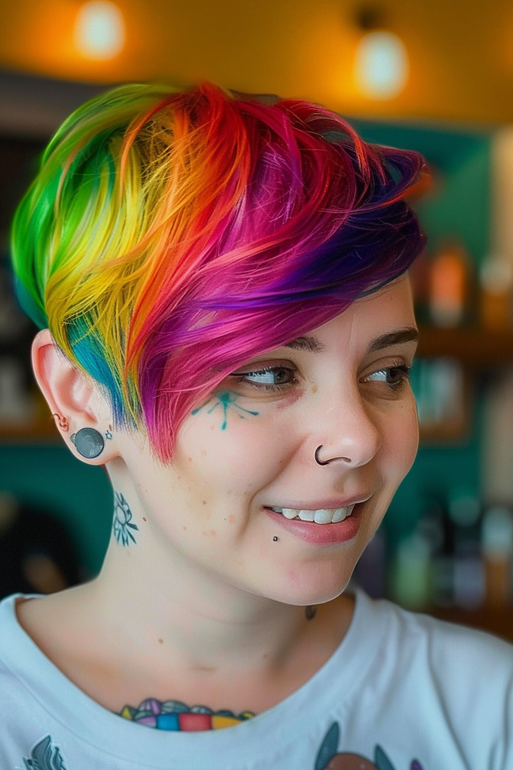 Bold long pixie with vibrant colors