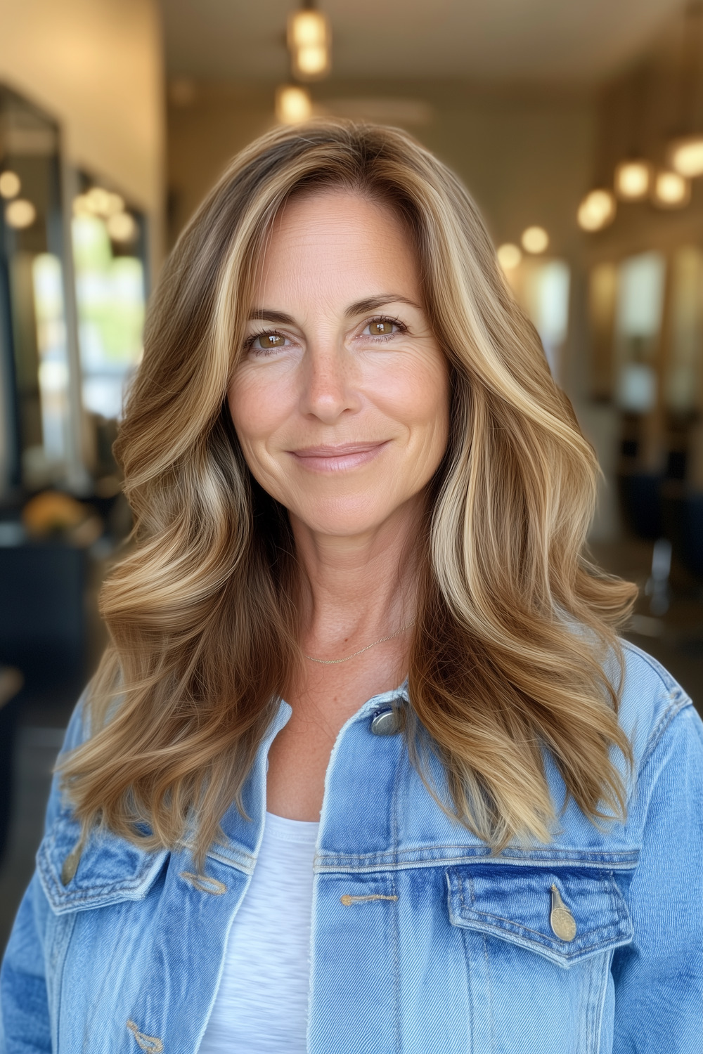 Caramel blonde balayage for women over 40