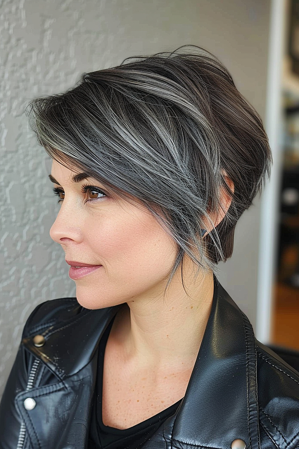 Charcoal grey lixie with swooping bangs