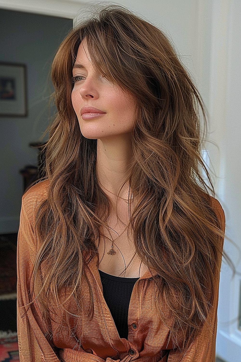 Chestnut Brown Long Shag with Soft Layers