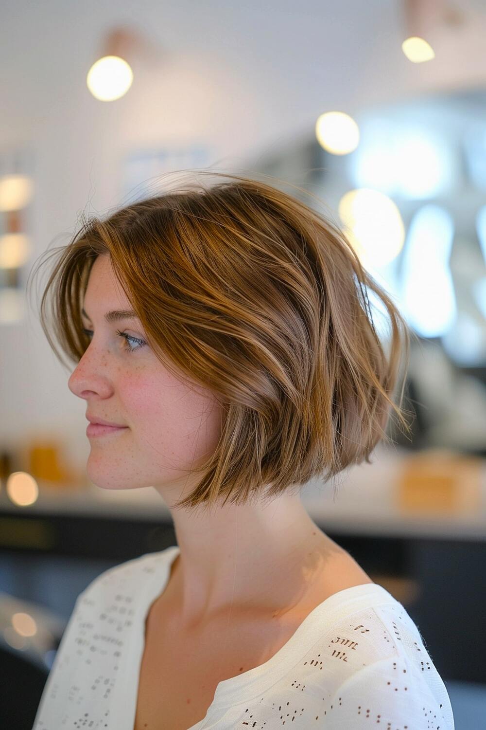 Choppy angled bob hairstyle