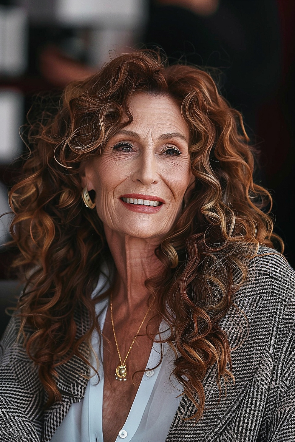 Long curls with subtle highlights for women over 70