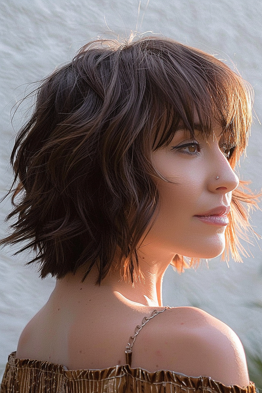 Razor cut bob with feathered ends and wispy layers