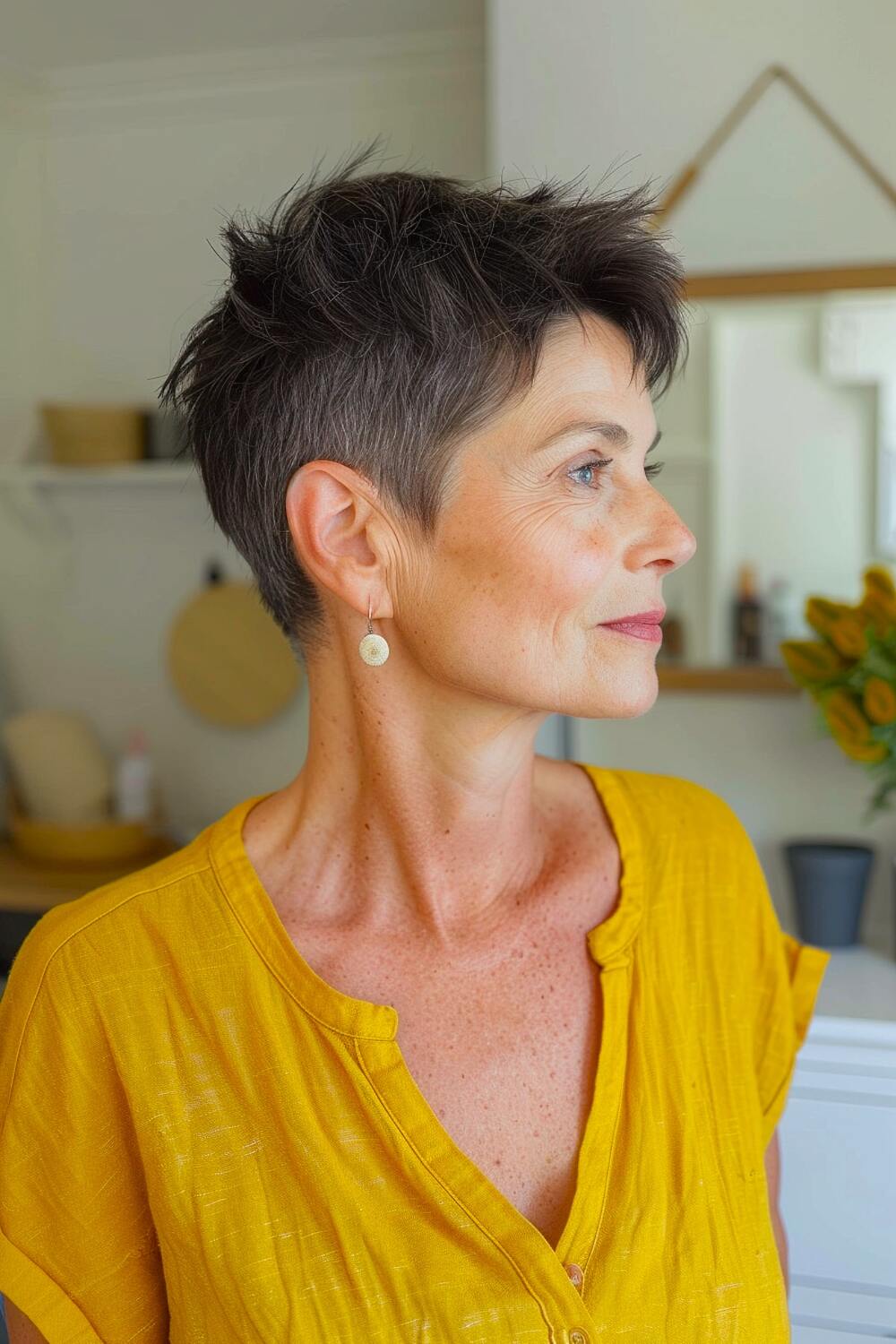 Short spiky pixie over 50