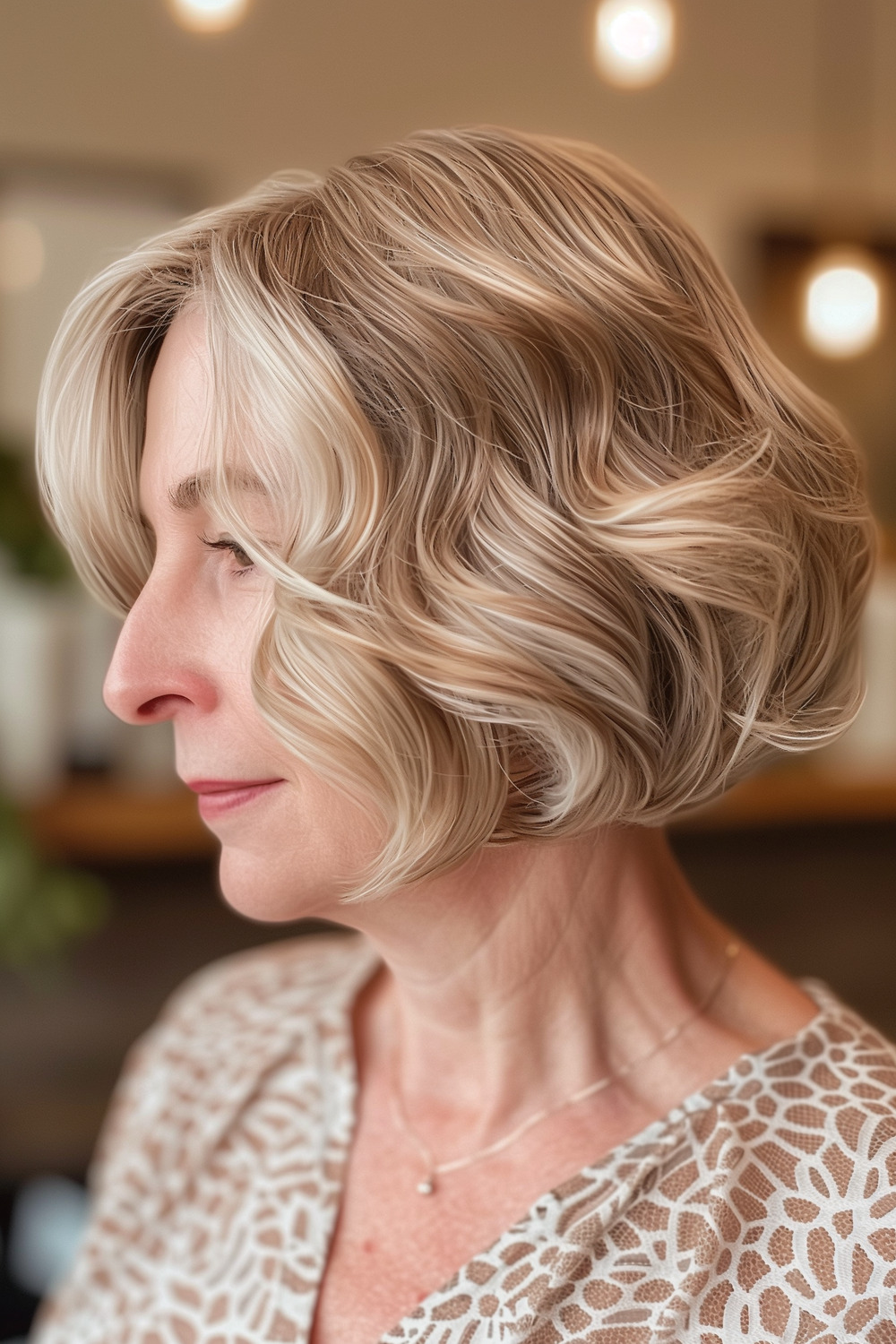 Chin-length a-line bob with soft curls