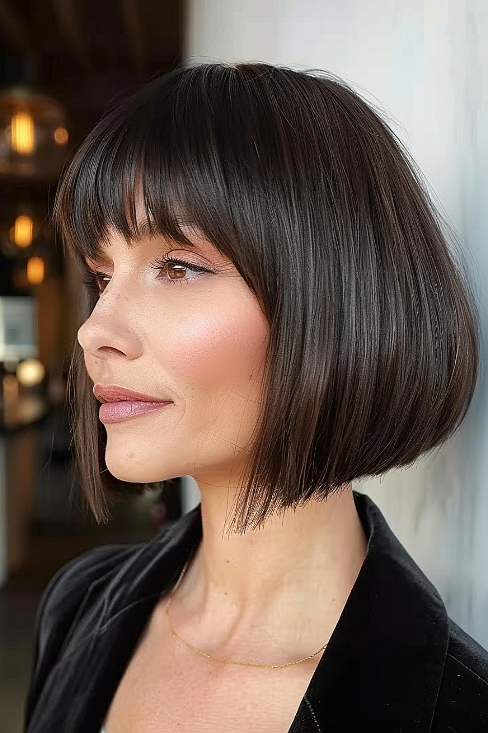 Chin-length a-line bob with straight bangs