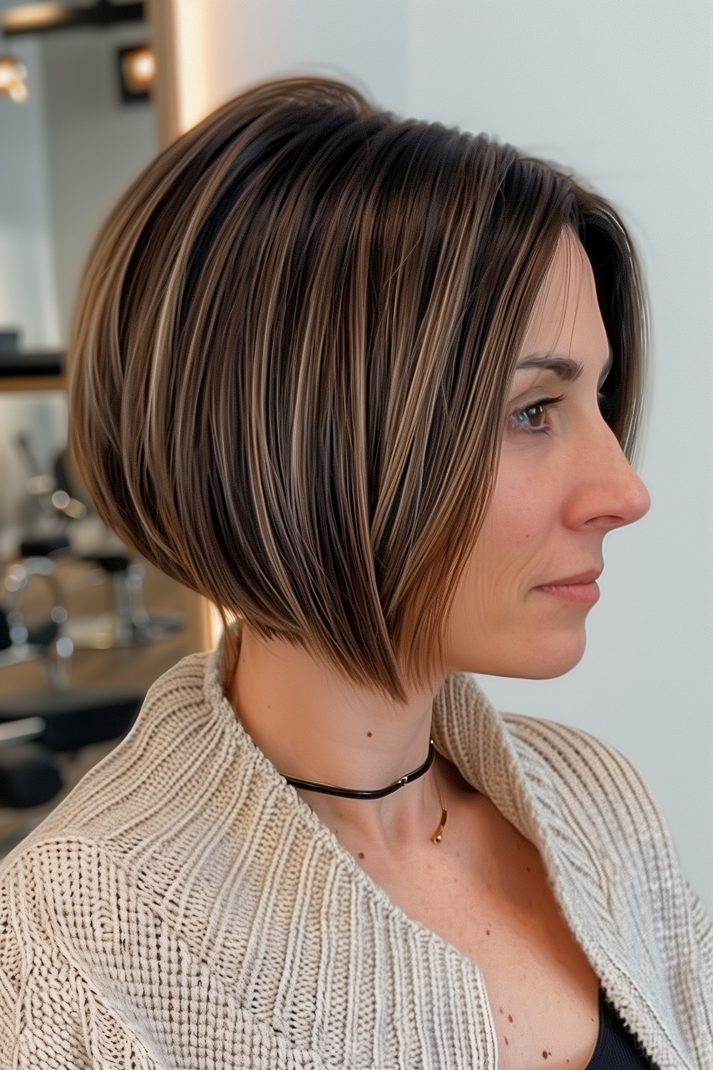 Chin-length angled bob with subtle balayage