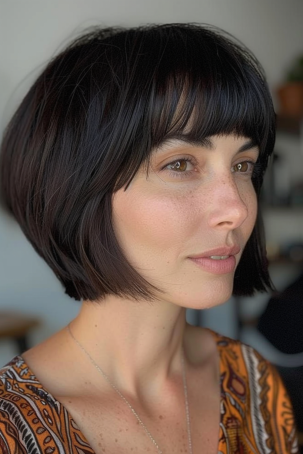 Chin-length cut with rounded bangs