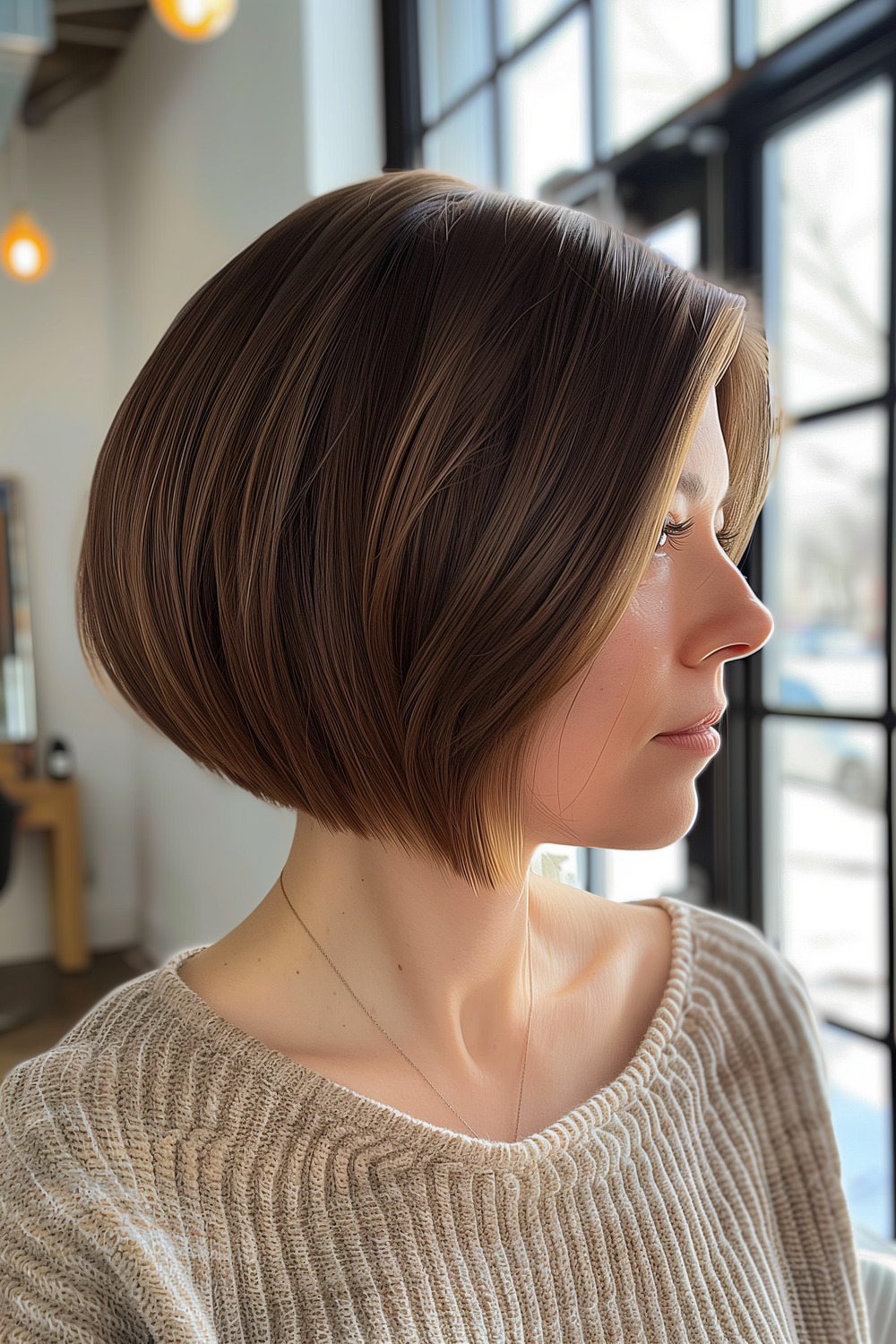 Chin-length graduated bob with subtle highlights