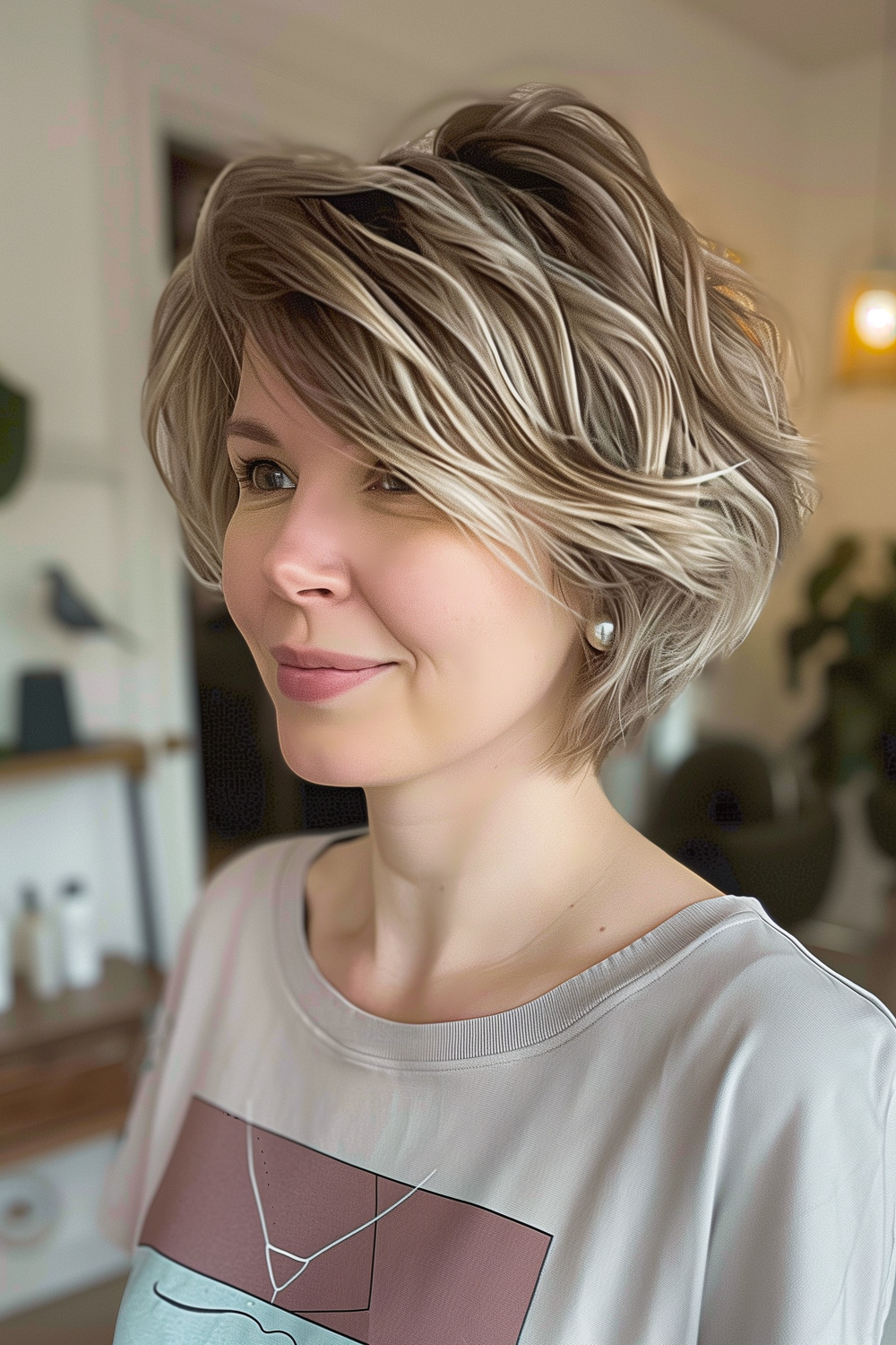 Chin-length pixie bob with tousled waves