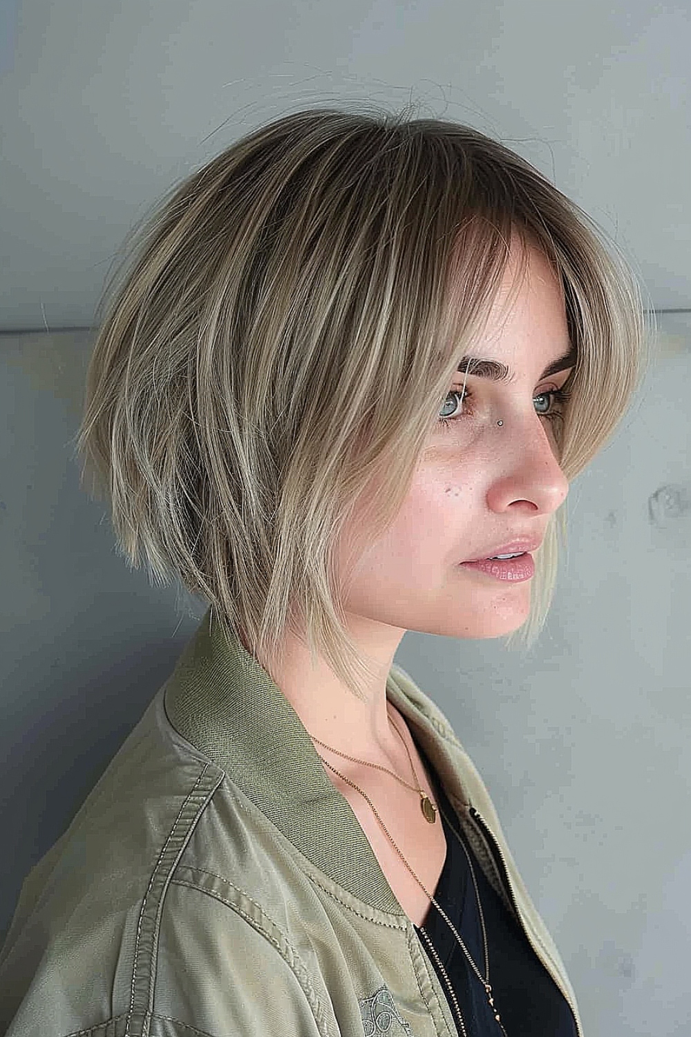 Choppy bob with soft, textured layers for fine hair